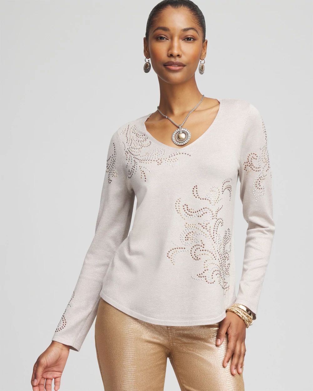Embellished V-neck Pullover Sweater | Chico's